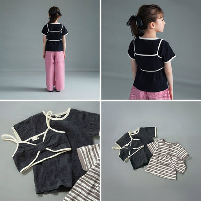 日本童裝 Branshes 緞帶胸衣上衣兩件套裝 100-150cm 女童款 夏季 TOPS