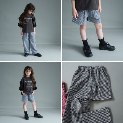 日本童裝 Branshes 2Way 格紋長褲 可拆變成短褲 100-150cm 女童款 夏季 PANTS