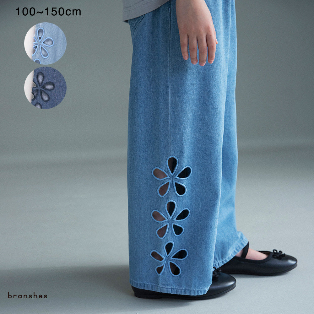 日本童裝 Branshes 鏤空花卉牛仔褲 100-150cm 女童款 夏季 PANTS
