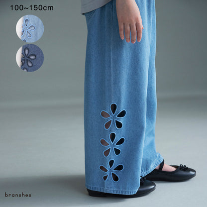 日本童裝 Branshes 鏤空花卉牛仔褲 100-150cm 女童款 夏季 PANTS