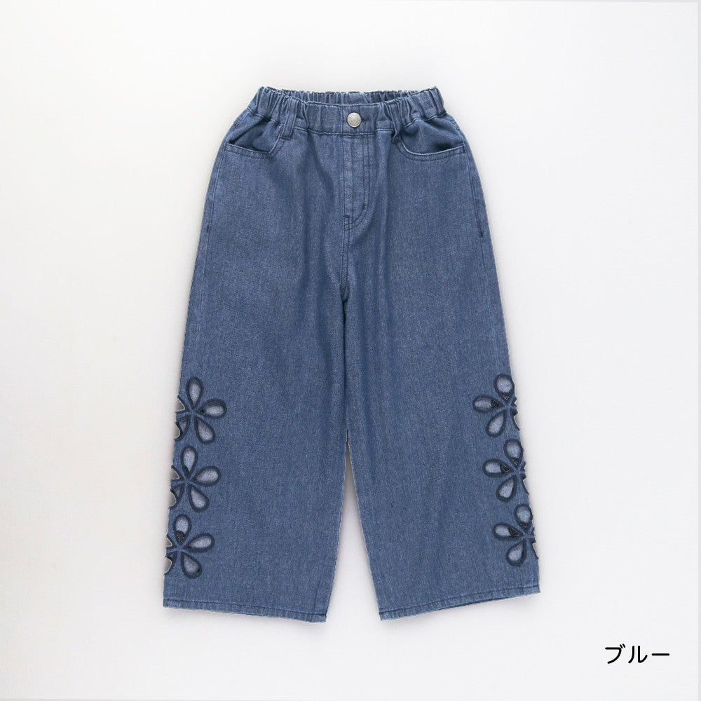日本童裝 Branshes 鏤空花卉牛仔褲 100-150cm 女童款 夏季 PANTS