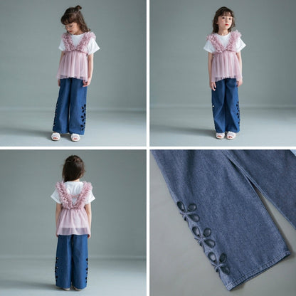 日本童裝 Branshes 鏤空花卉牛仔褲 100-150cm 女童款 夏季 PANTS
