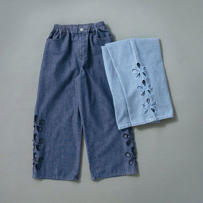 日本童裝 Branshes 鏤空花卉牛仔褲 100-150cm 女童款 夏季 PANTS