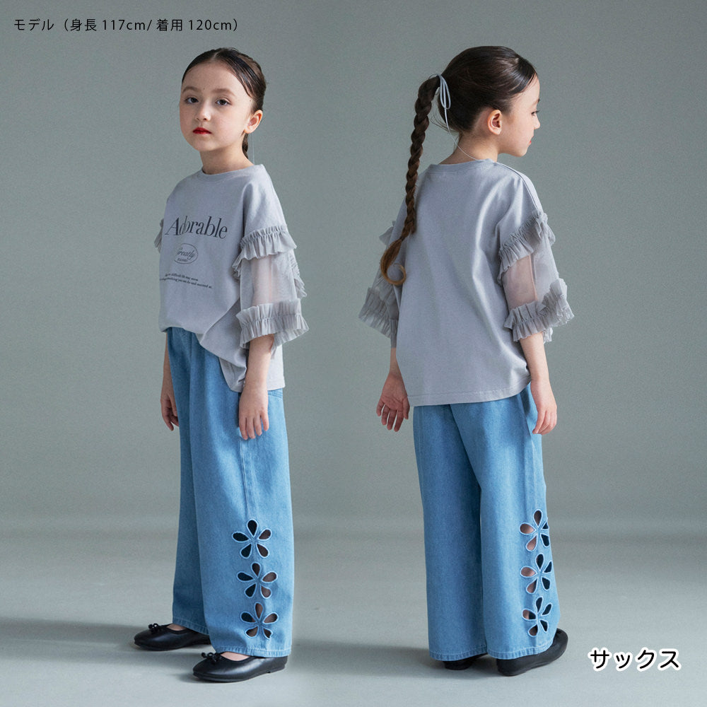 日本童裝 Branshes 鏤空花卉牛仔褲 100-150cm 女童款 夏季 PANTS