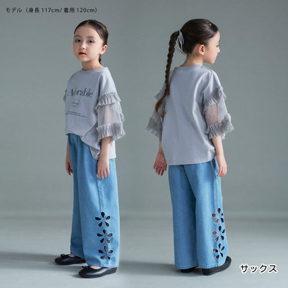 日本童裝 Branshes 鏤空花卉牛仔褲 100-150cm 女童款 夏季 PANTS