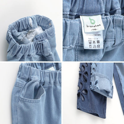 日本童裝 Branshes 鏤空花卉牛仔褲 100-150cm 女童款 夏季 PANTS