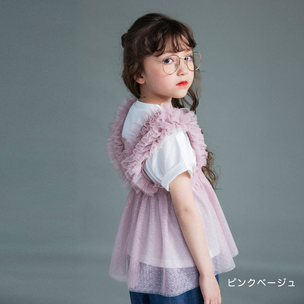 日本童裝 Branshes 薄紗束腰上衣兩件套裝 100-150cm 女童款 夏季 TOPS