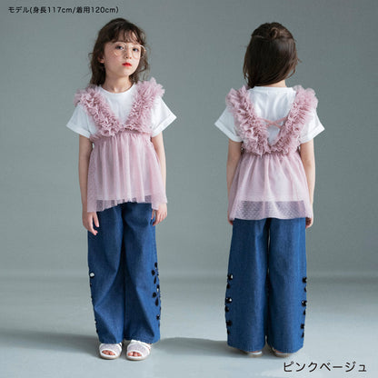 日本童裝 Branshes 薄紗束腰上衣兩件套裝 100-150cm 女童款 夏季 TOPS