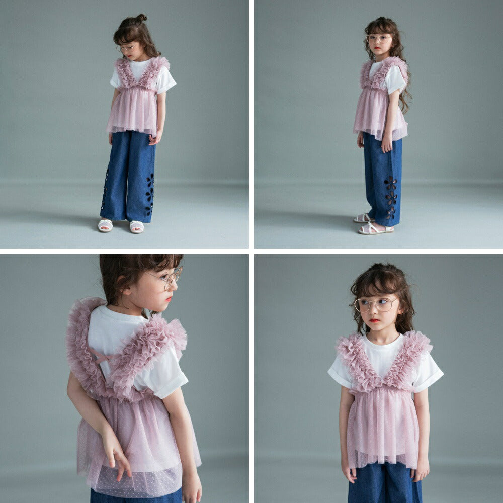 日本童裝 Branshes 薄紗束腰上衣兩件套裝 100-150cm 女童款 夏季 TOPS