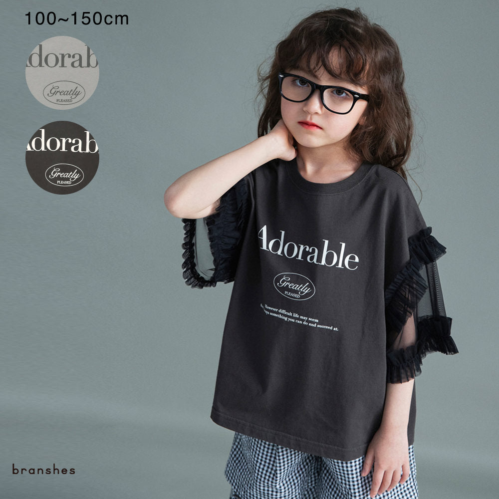 日本童裝 Branshes 薄紗拼接短袖上衣 100-150cm 女童款 夏季 TOPS
