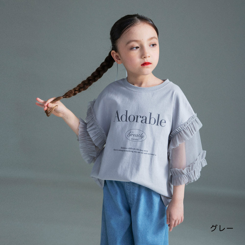 日本童裝 Branshes 薄紗拼接短袖上衣 100-150cm 女童款 夏季 TOPS