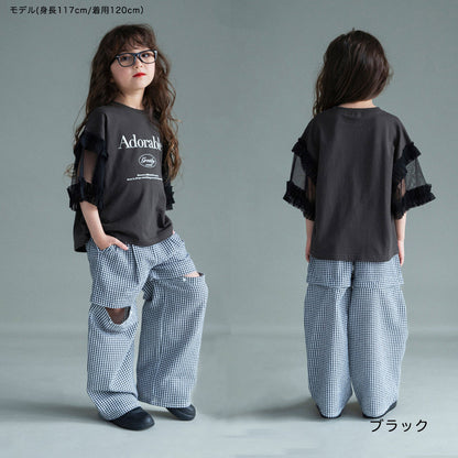 日本童裝 Branshes 薄紗拼接短袖上衣 100-150cm 女童款 夏季 TOPS