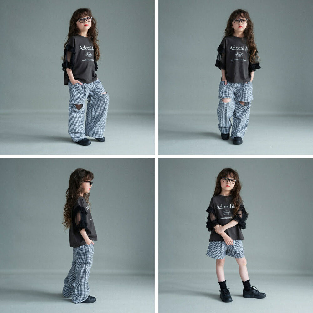 日本童裝 Branshes 薄紗拼接短袖上衣 100-150cm 女童款 夏季 TOPS