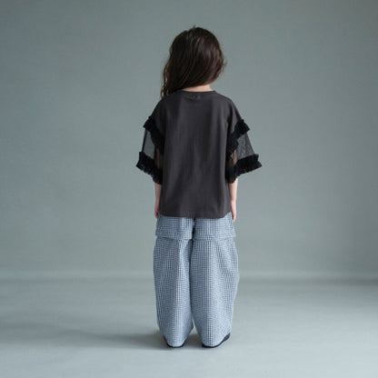 日本童裝 Branshes 薄紗拼接短袖上衣 100-150cm 女童款 夏季 TOPS