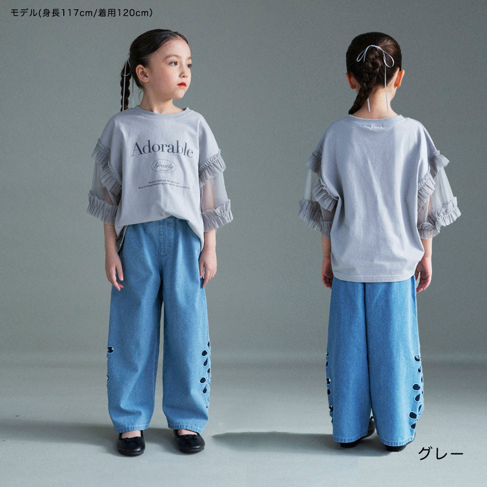 日本童裝 Branshes 薄紗拼接短袖上衣 100-150cm 女童款 夏季 TOPS