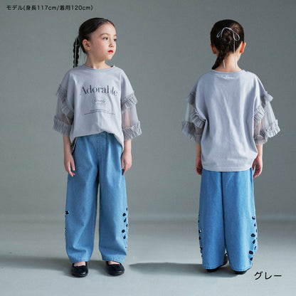 日本童裝 Branshes 薄紗拼接短袖上衣 100-150cm 女童款 夏季 TOPS