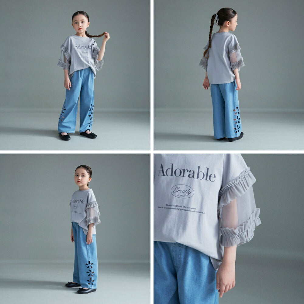 日本童裝 Branshes 薄紗拼接短袖上衣 100-150cm 女童款 夏季 TOPS