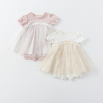 日本童裝 Branshes 薄紗拼接連衣 70-80cm 女童款 初生嬰兒 夏季 Jumpsuit