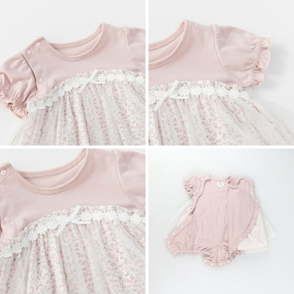 日本童裝 Branshes 薄紗拼接連衣 70-80cm 女童款 初生嬰兒 夏季 Jumpsuit