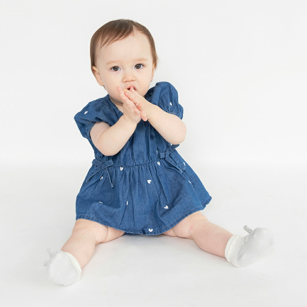 日本童裝 Branshes 愛心刺繡牛仔上衣和燈籠褲套裝 70-80cm 女童款 初生嬰兒 夏季 TOPS PANTS