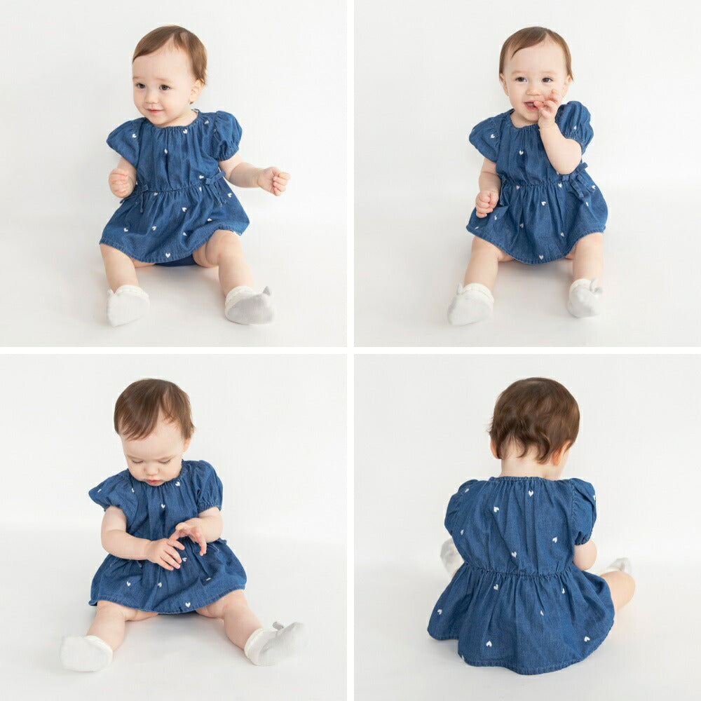 日本童裝 Branshes 愛心刺繡牛仔上衣和燈籠褲套裝 70-80cm 女童款 初生嬰兒 夏季 TOPS PANTS