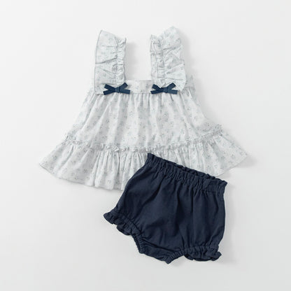 日本童裝 Branshes 荷葉邊束腰上衣和燈籠褲套裝 70-80cm 女童款 初生嬰兒 夏季 TOPS PANTS