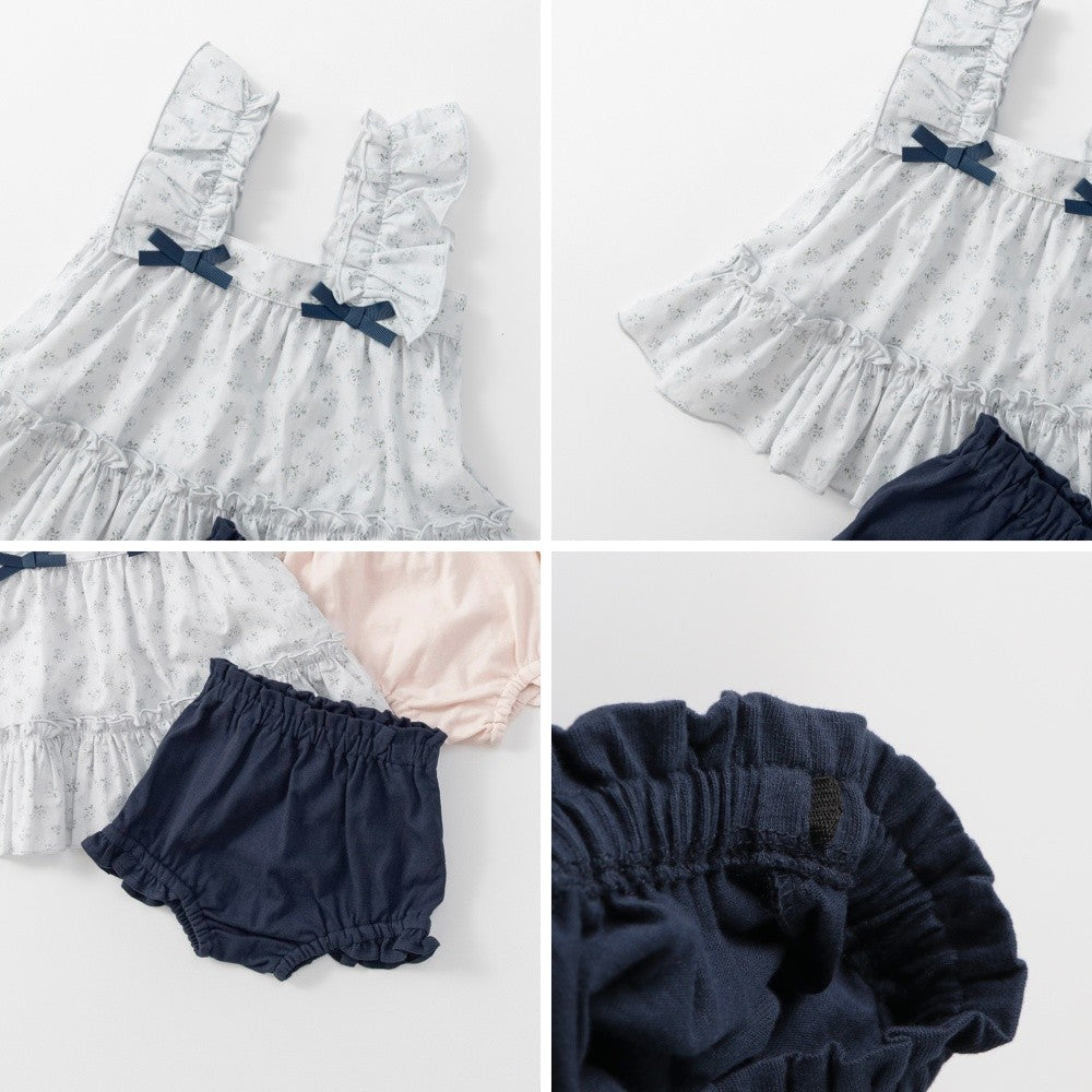 日本童裝 Branshes 荷葉邊束腰上衣和燈籠褲套裝 70-80cm 女童款 初生嬰兒 夏季 TOPS PANTS