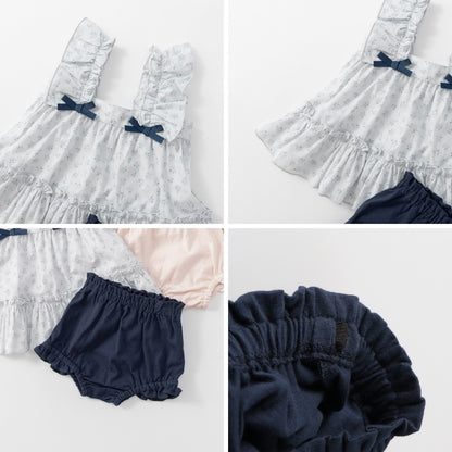 日本童裝 Branshes 荷葉邊束腰上衣和燈籠褲套裝 70-80cm 女童款 初生嬰兒 夏季 TOPS PANTS
