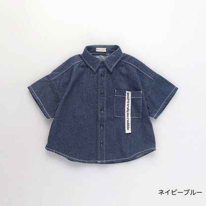 日本童裝 Branshes 水洗牛仔短袖襯衫 100-150cm 男童款 夏季 TOPS