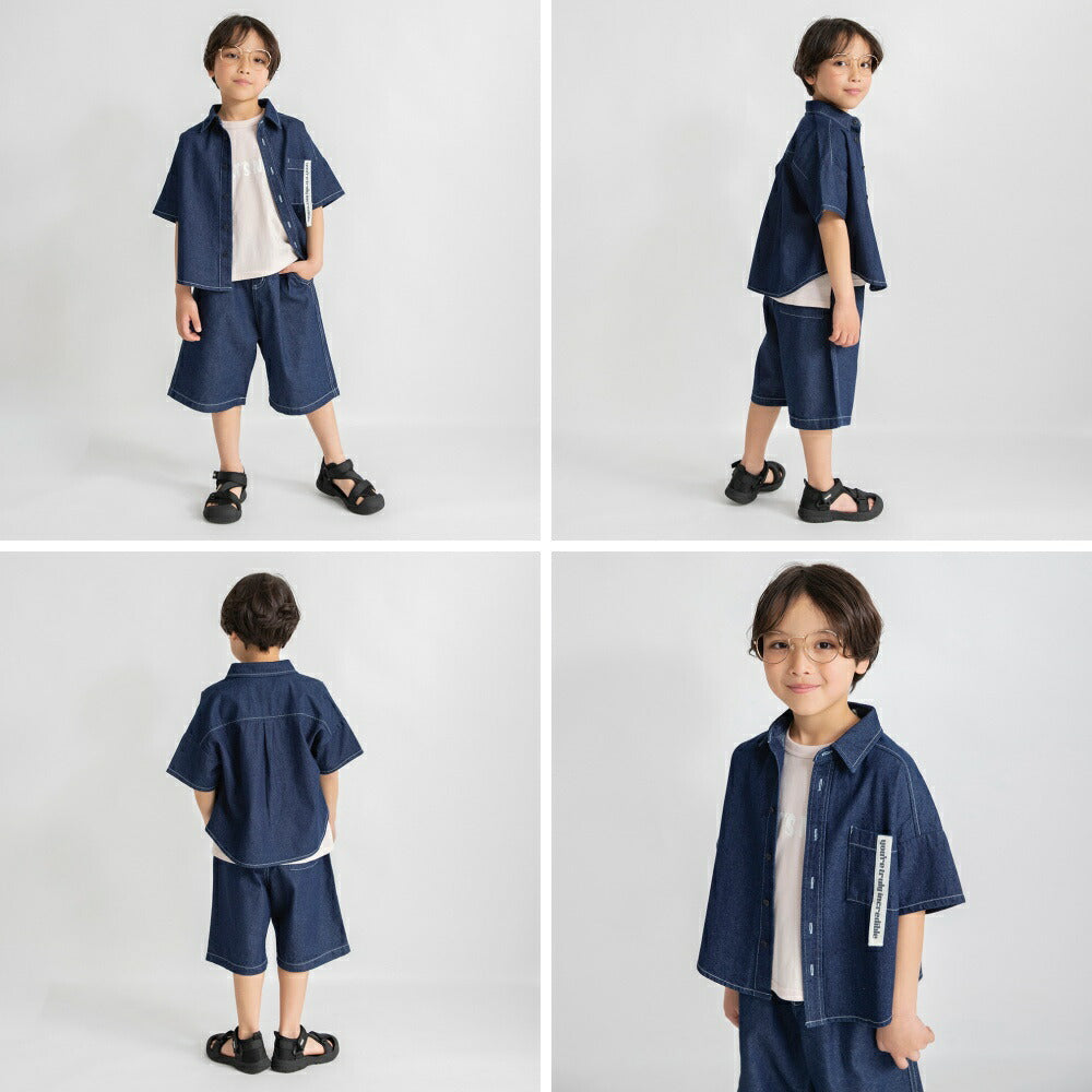 日本童裝 Branshes 水洗牛仔短袖襯衫 100-150cm 男童款 夏季 TOPS