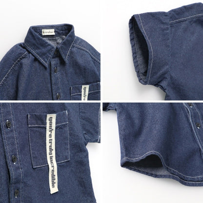 日本童裝 Branshes 水洗牛仔短袖襯衫 100-150cm 男童款 夏季 TOPS