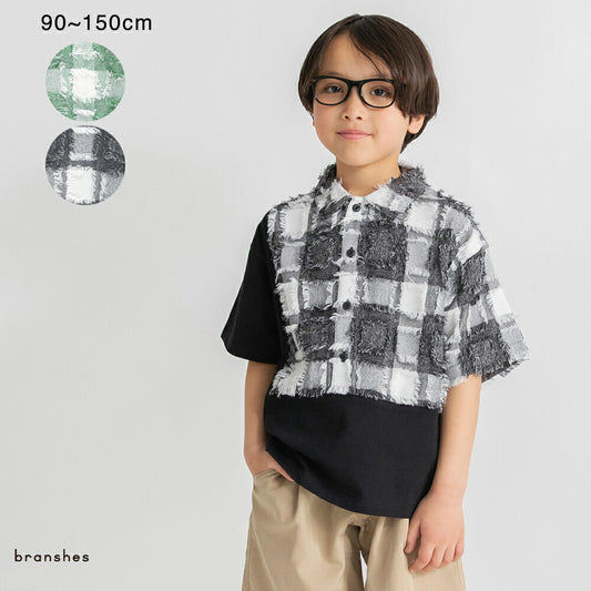 日本童裝 Branshes 3D格紋拼接polo衫 90-150cm 男童款 夏季 TOPS