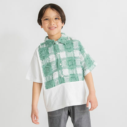 日本童裝 Branshes 3D格紋拼接polo衫 90-150cm 男童款 夏季 TOPS