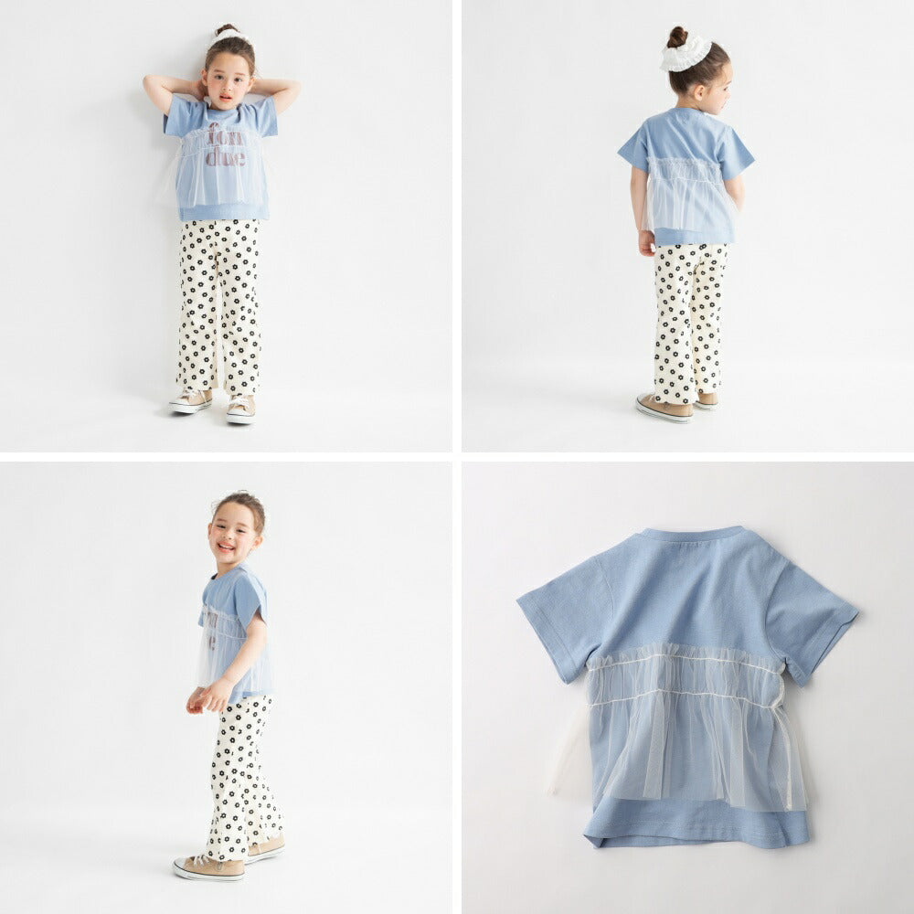 日本童裝 Branshes 薄紗拼接短袖上衣 100-150cm 女童款 夏季 TOPS