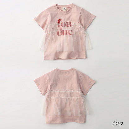 日本童裝 Branshes 薄紗拼接短袖上衣 100-150cm 女童款 夏季 TOPS