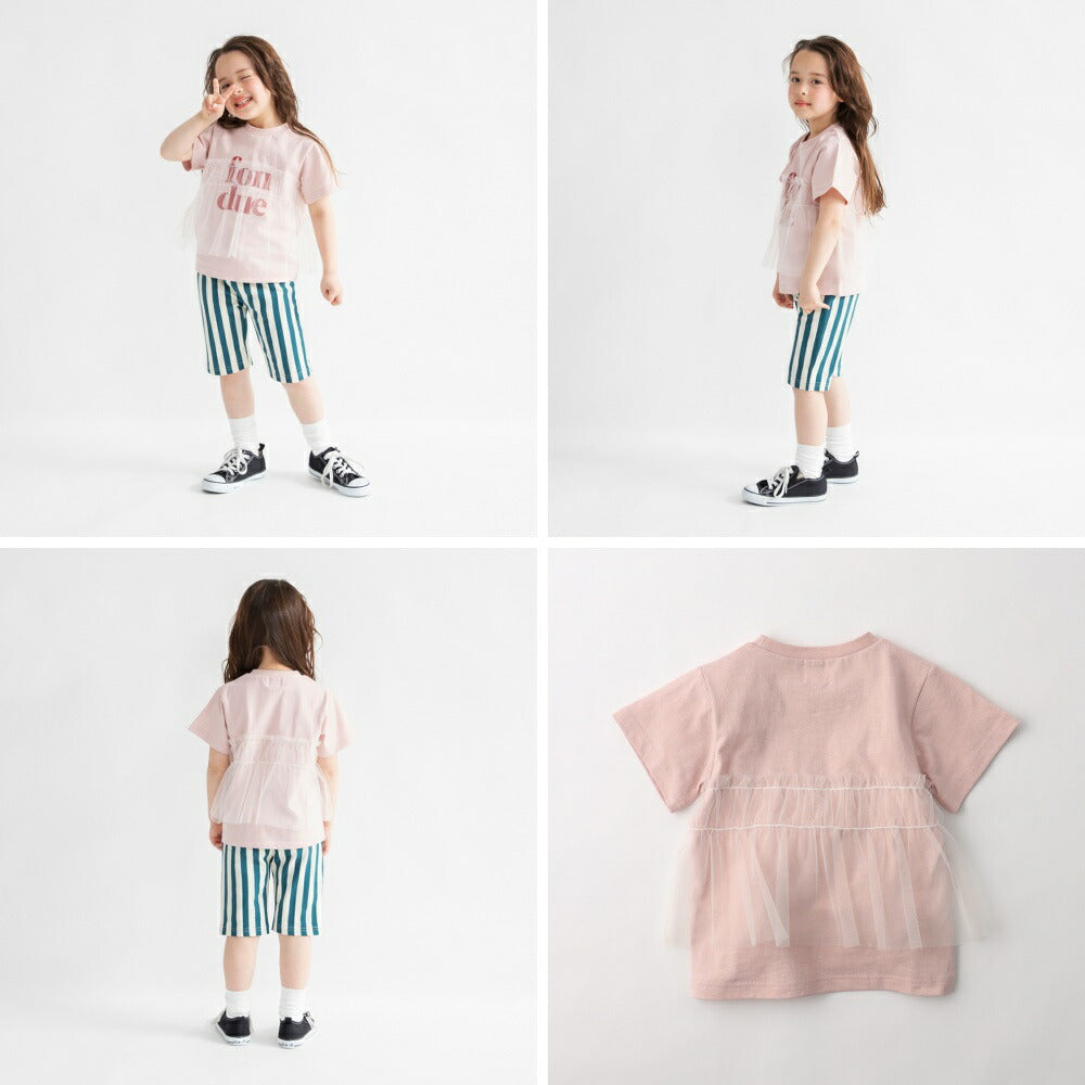 日本童裝 Branshes 薄紗拼接短袖上衣 100-150cm 女童款 夏季 TOPS