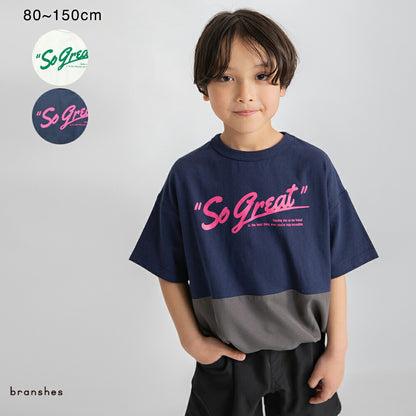 日本童裝 Branshes 雙色拼接短袖上衣 80-150cm 男童款 夏季 TOPS