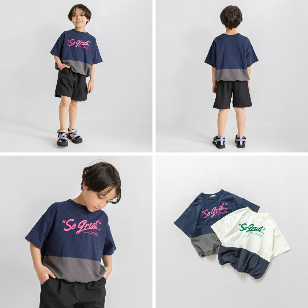 日本童裝 Branshes 雙色拼接短袖上衣 80-150cm 男童款 夏季 TOPS