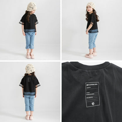 日本童裝 Branshes 疊穿薄紗短袖上衣 90-150cm 女童款 夏季 TOPS