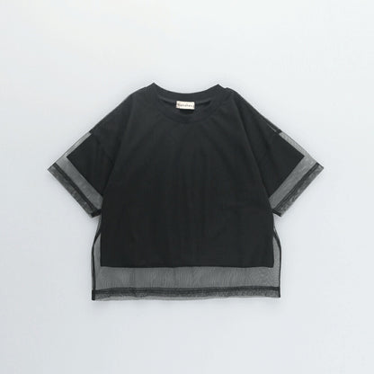 日本童裝 Branshes 疊穿薄紗短袖上衣 90-150cm 女童款 夏季 TOPS