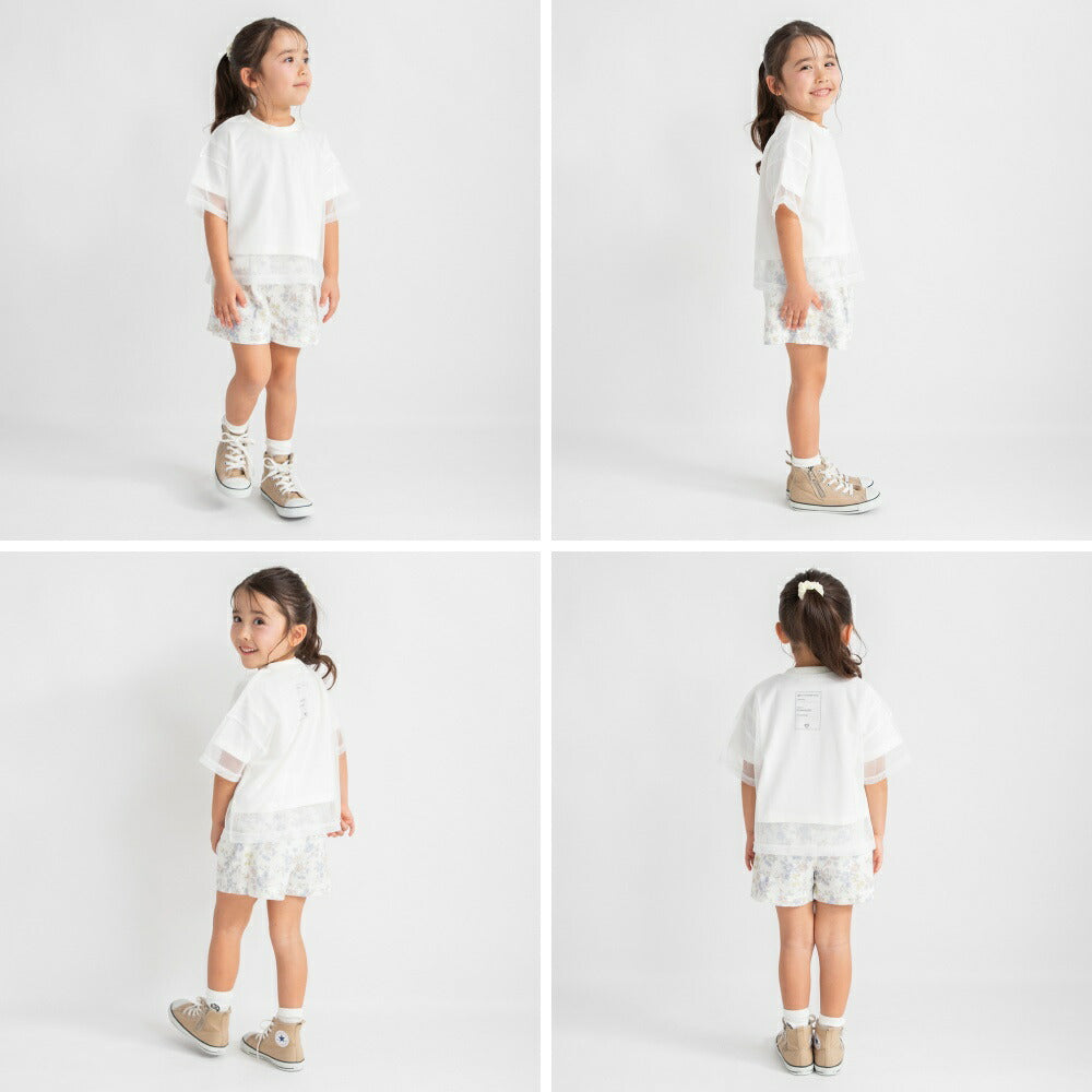 日本童裝 Branshes 疊穿薄紗短袖上衣 90-150cm 女童款 夏季 TOPS