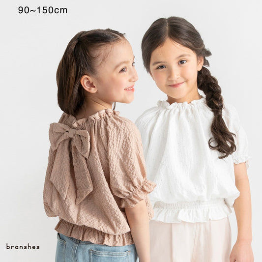 日本童裝 Branshes 銀色波點蝴蝶結上衣 90-150cm 女童款 夏季 TOPS