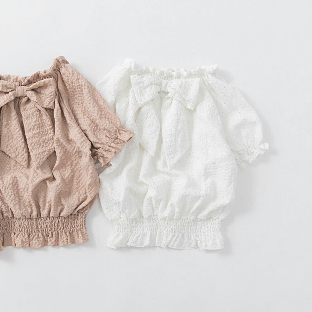 日本童裝 Branshes 銀色波點蝴蝶結上衣 90-150cm 女童款 夏季 TOPS