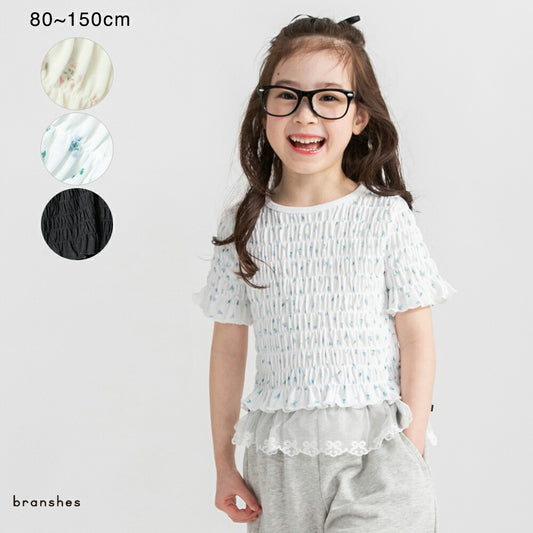 日本童裝 Branshes 打攬皺皺碎花上衣 80-150cm 女童款 夏季 TOPS