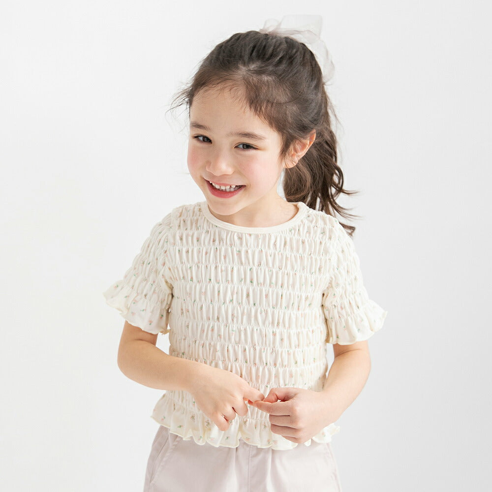 日本童裝 Branshes 打攬皺皺碎花上衣 80-150cm 女童款 夏季 TOPS