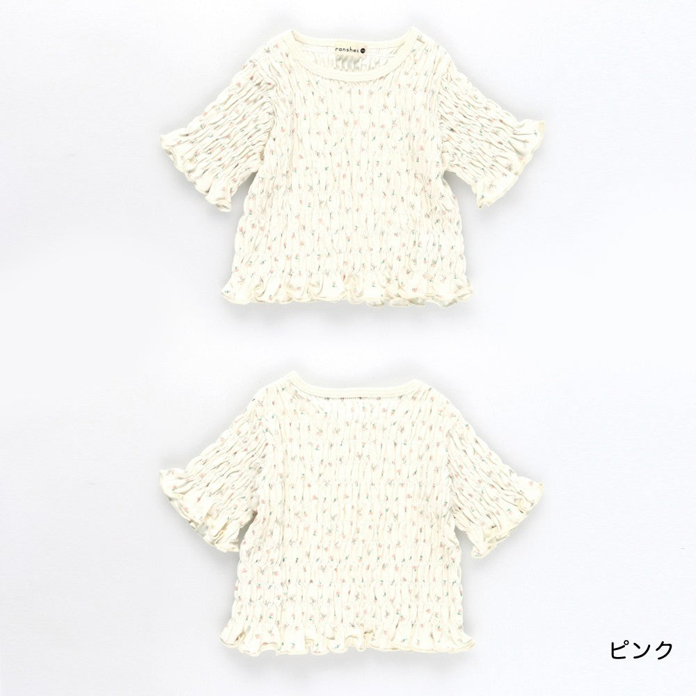 日本童裝 Branshes 打攬皺皺碎花上衣 80-150cm 女童款 夏季 TOPS