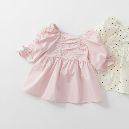 日本童裝 Branshes 緞帶蝴蝶結手袖上衣 90-150cm 女童款 夏季 TOPS