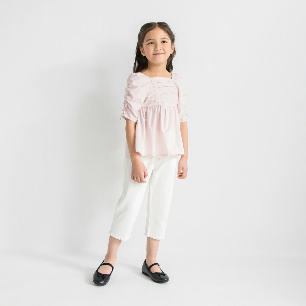 日本童裝 Branshes 緞帶蝴蝶結手袖上衣 90-150cm 女童款 夏季 TOPS
