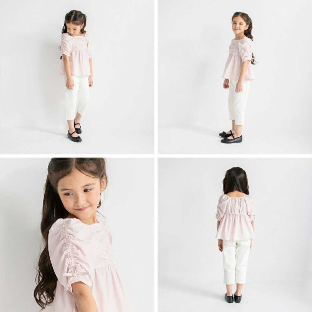 日本童裝 Branshes 緞帶蝴蝶結手袖上衣 90-150cm 女童款 夏季 TOPS