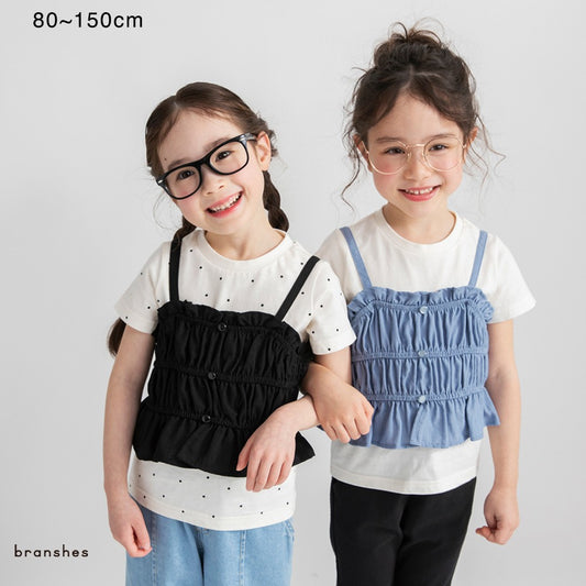 日本童裝 Branshes 打攬吊帶假兩件上衣 80-150cm 女童款 夏季 TOPS